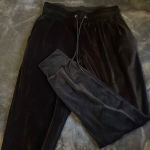 Black velvet material joggers